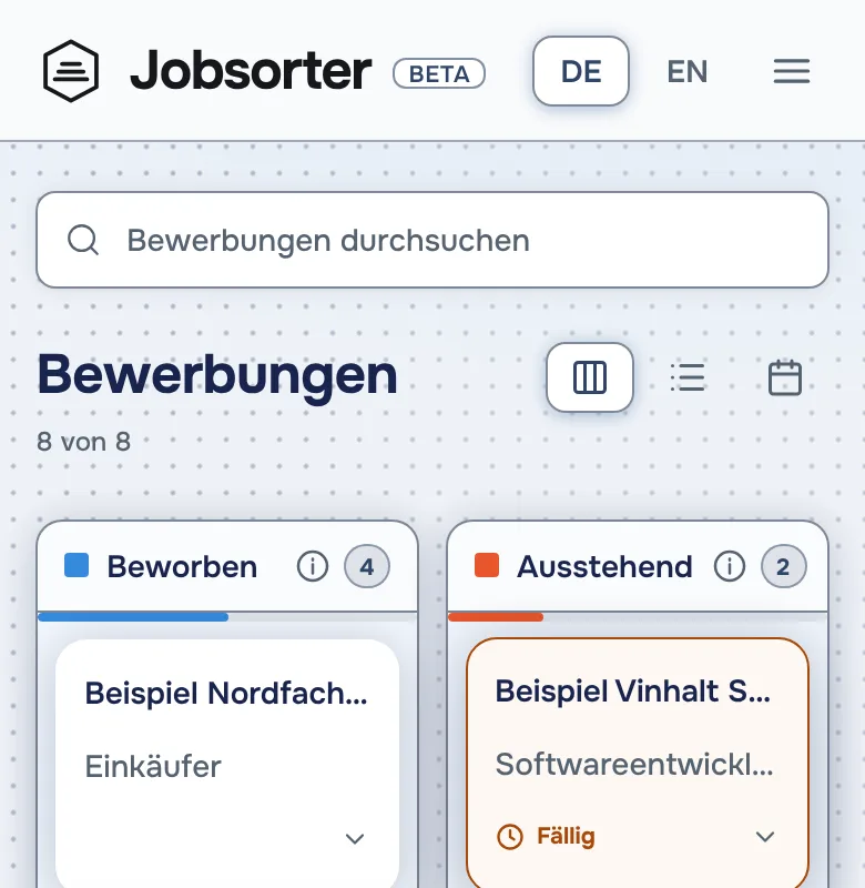Jobsorter am Handy mit dem Board.